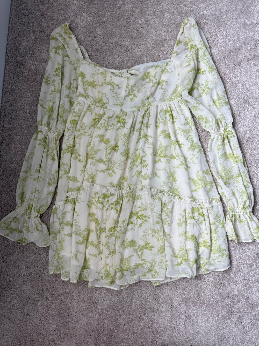 Urban Outfitters Light Green Floral Square-Neck Dress